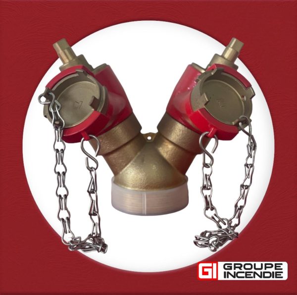 Robinet de prise double avec bouchons et chainettes - epoxy rouge
